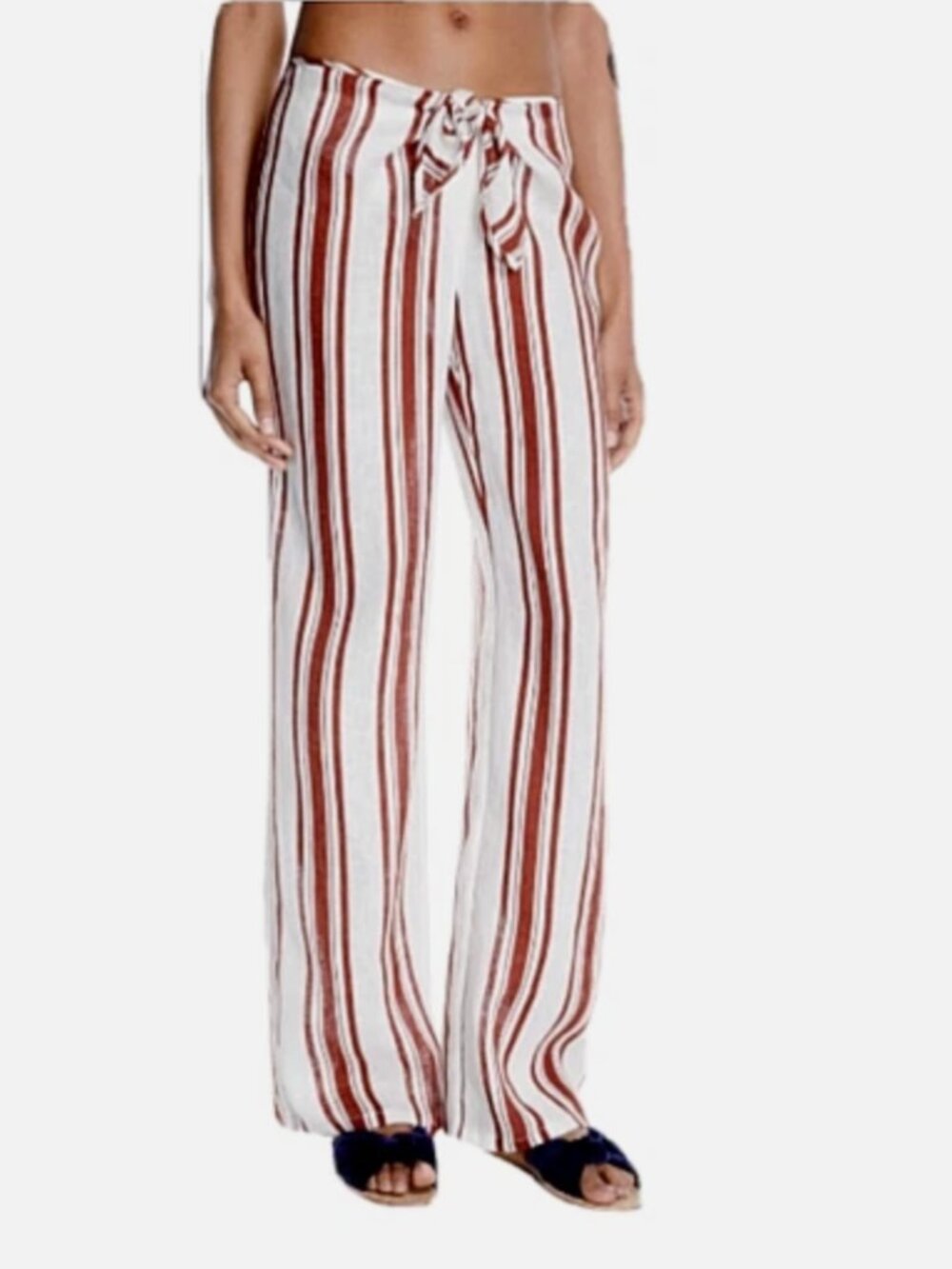 Tory Burch kellen printed beach  Linen Vertical-Stripe Pants Size Medium